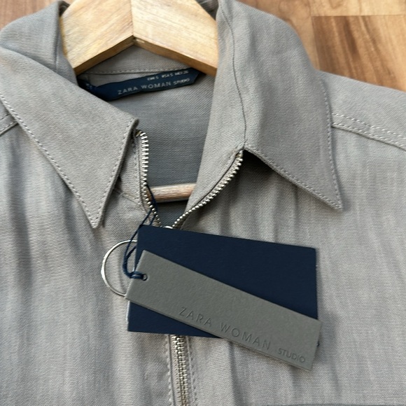 Zara Studio Collection Linen Gray Cargo Jumpsuit size S - Picture 9 of 15